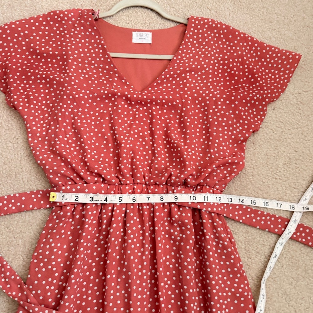 Sienna Sky Womens Rust Polka Dot V-Neck Flutter Sleeve Midi Dress Small - Picture 8 of 13